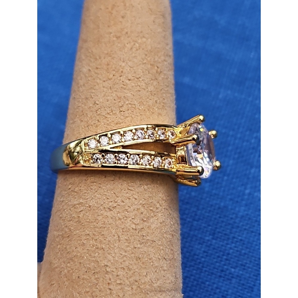 Gold Over Sterling Silver CZ Engagement Ring 8mm Split Shank Vermeil Size 7 - Picture 3 of 7